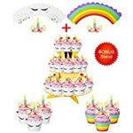 Rainbow Unicorn Cupcake Toppers and Wrappers w BONUS Gold Cupcake Stand